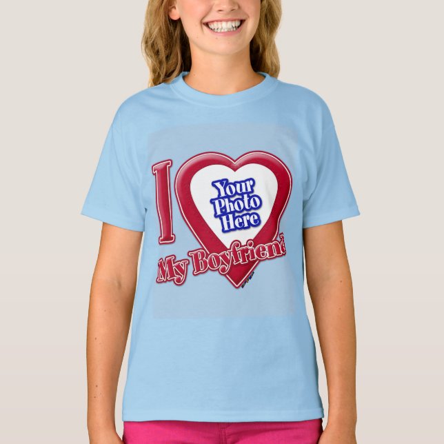 Camiseta Amo Mi Novio Foto De Corazón Rojo Azul (Anverso)