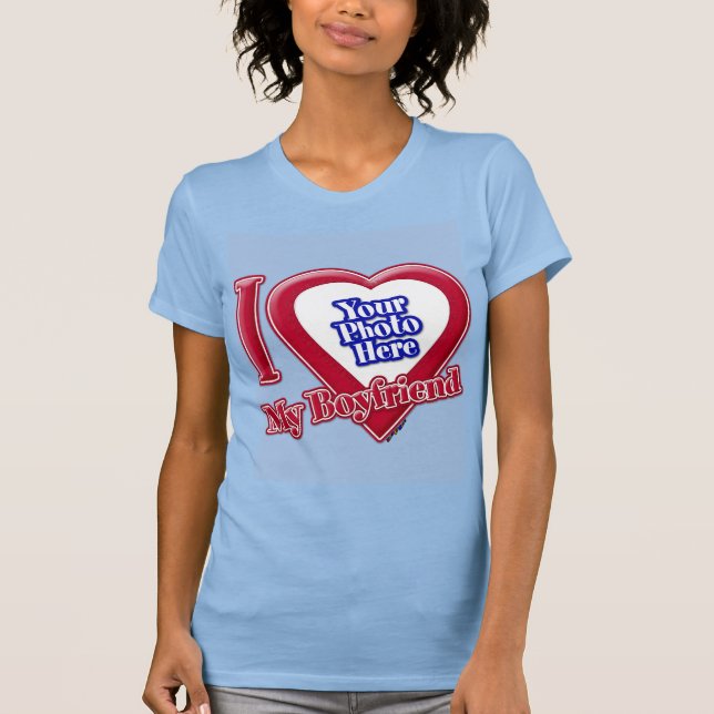 Camiseta Amo Mi Novio Fotografía Corazón Rojo Bebé Azul (Anverso)