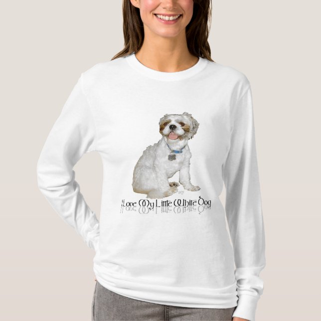 Camiseta Amo Mi Pequeño Perro Blanco - Shih Tzu (Anverso)