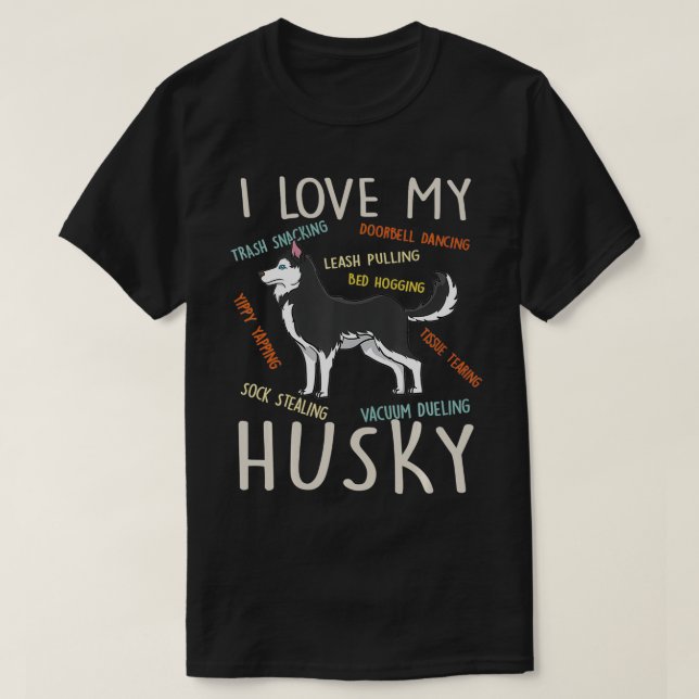 Camiseta Amo Mi Perro Husky Mamá Papá Diablos Graciosos (Diseño del anverso)