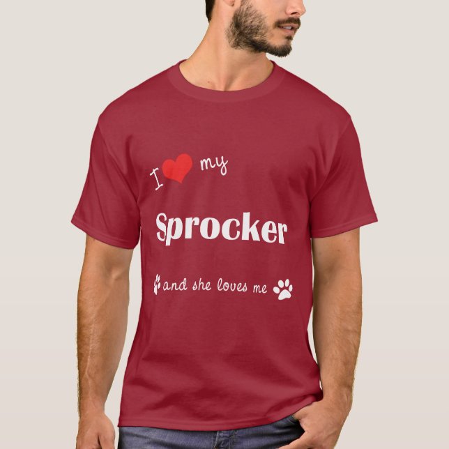 Camiseta Amo mi Sprocker (el perro femenino) (Anverso)