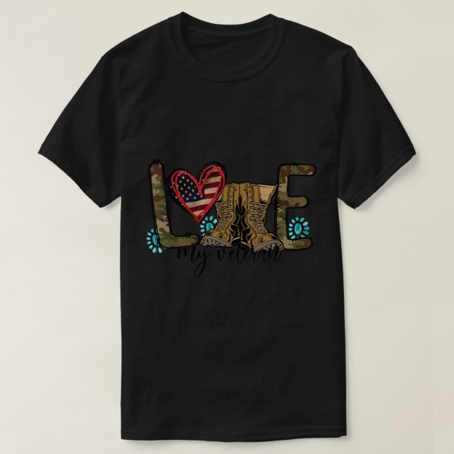 Camiseta Amo mi veterano camuflaje Ejército de la Bandera d (Diseño del anverso)