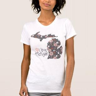 Camiseta Amo Michigan Con Relleno Floral
