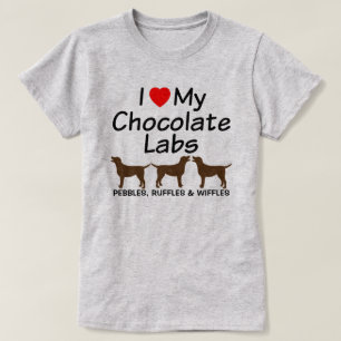 Camiseta Amo Mis Tres Perros De Laboratorio De Chocolate