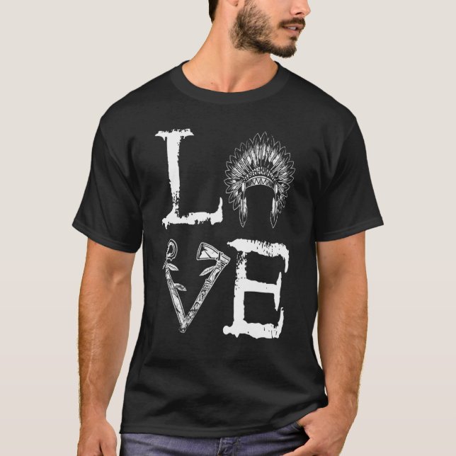 Camiseta Amo nativo americano Jefe de Feather Headdres (Anverso)