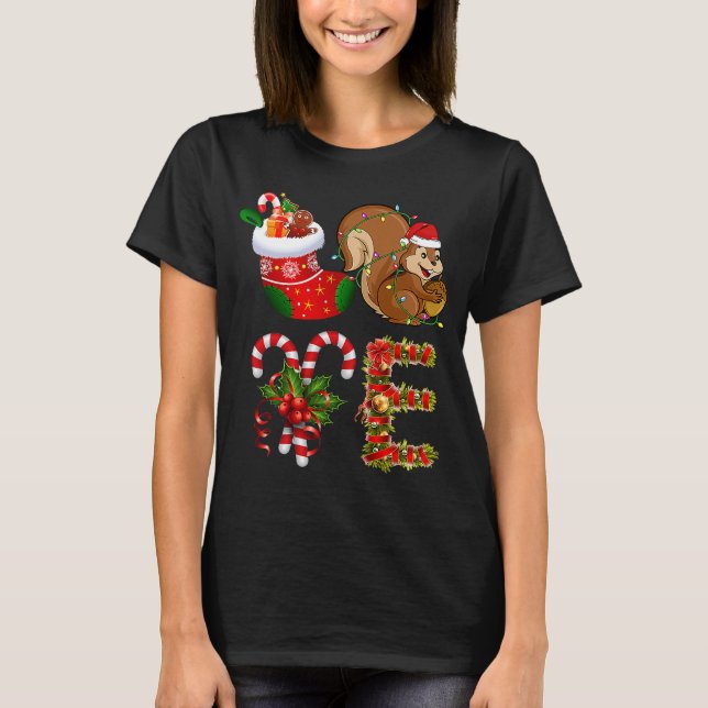 Camiseta Amo Navidades de ardilla Luces Lectores Santa Hat  (Anverso)
