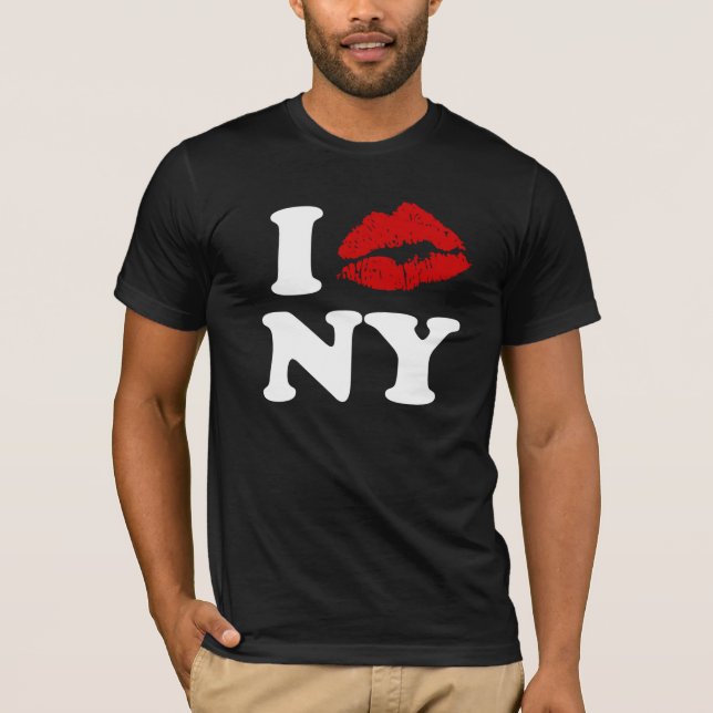 Camiseta Amo Nueva York | Labios besos de pintalabios rojos (Anverso)