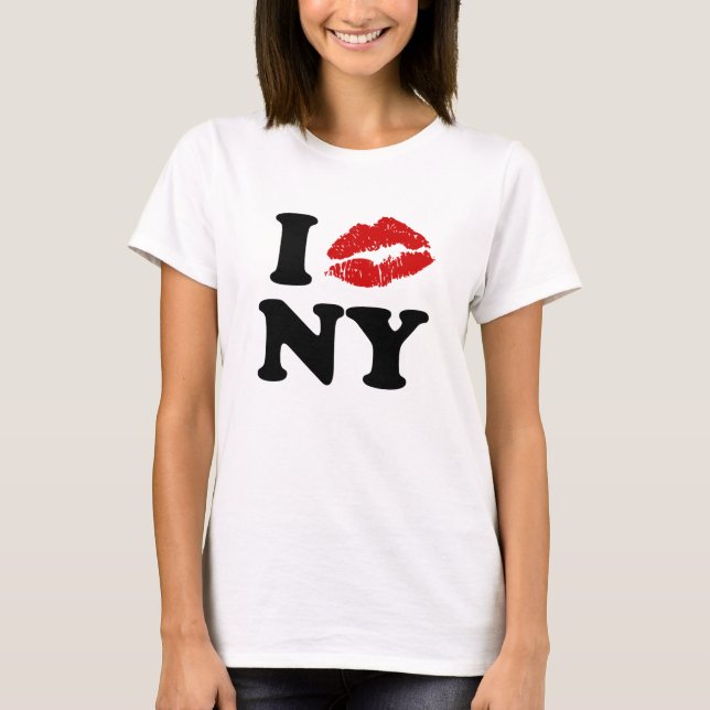 Camiseta Amo Nueva York | Labios besos de pintalabios rojos (Anverso)