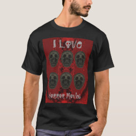 Camiseta Amo películas de terror - rojo y gris