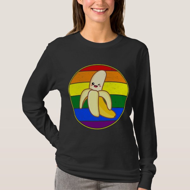Camiseta Amo por el arcoiris kawaii de la banana dulce LGBT (Anverso)