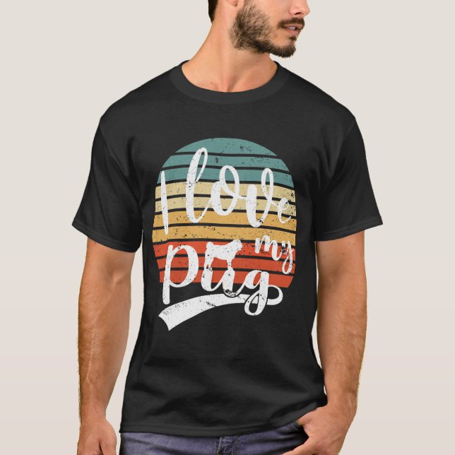 Camiseta Amo Pug Perro Retro Amante (Anverso)