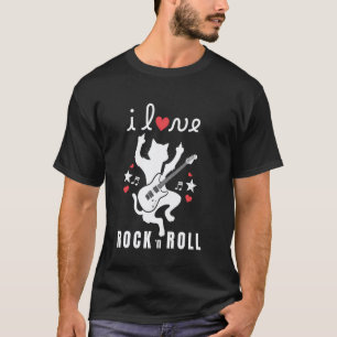 Camiseta Amo Rock and Roll Guitarra Gato Rock and Roll Musi