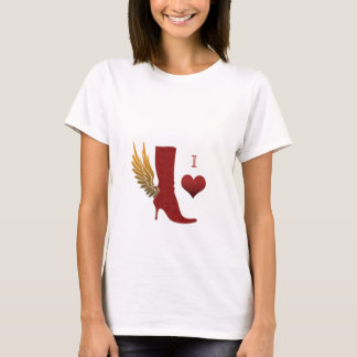 Camiseta Amo rojo de la bota del ala del ángel de la