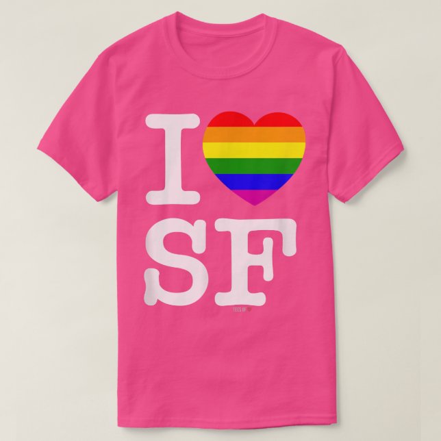 Camiseta Amo San Francisco White, LGBTQ Rainbow Heart (Diseño del anverso)