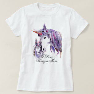 Camiseta Amo ser madre, morada, Unicornio, madre y bebé