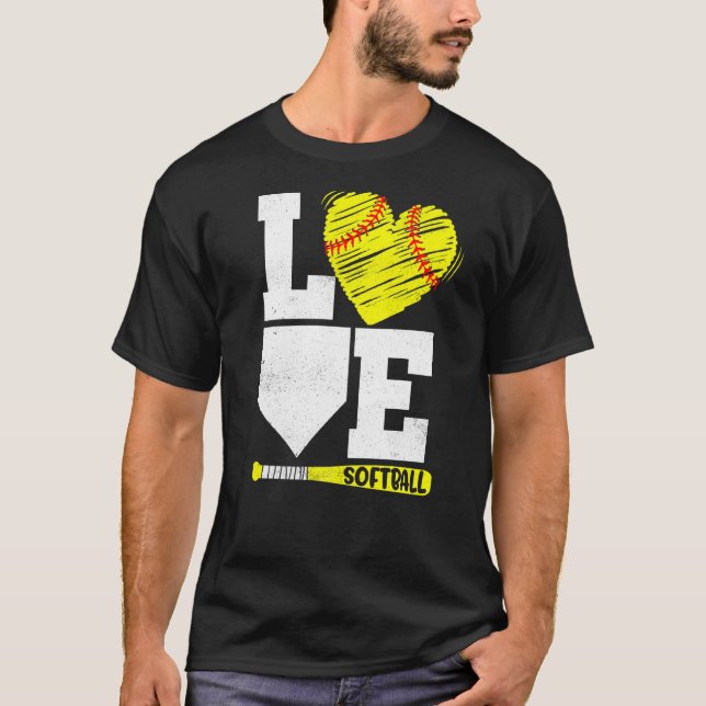 Camiseta Amo Softball Corazón Cuto Con Softball Bat Para Sp (Anverso)