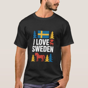 Camiseta Amo Suecia Caballos Árboles Bandera Corazón