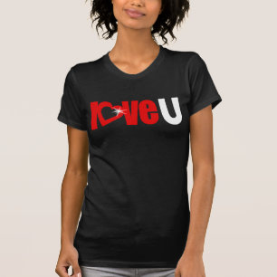 Camiseta "Amo U" brillante texto de corazón blanco arriba