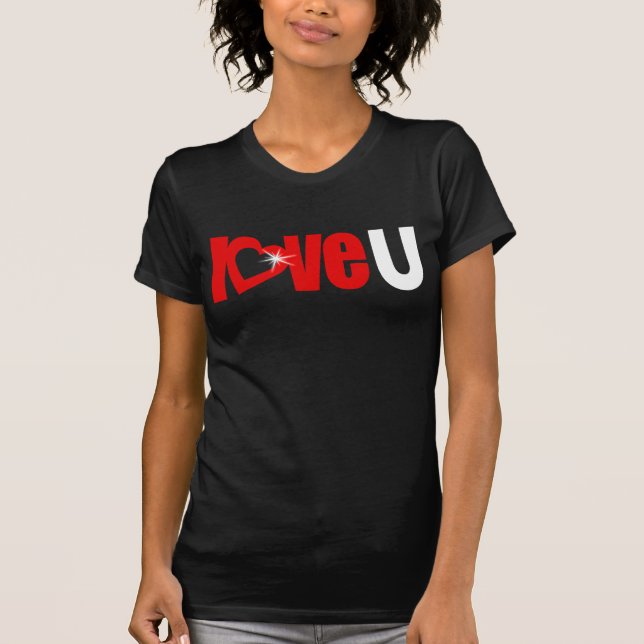Camiseta "Amo U" brillante texto de corazón blanco arriba (Anverso)
