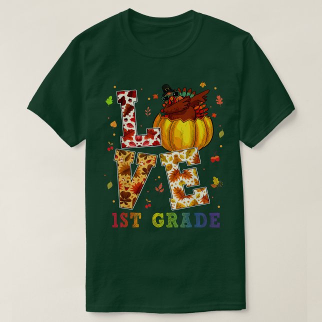 Camiseta Amor 1º grado Feliz otoño a profesores (Diseño del anverso)