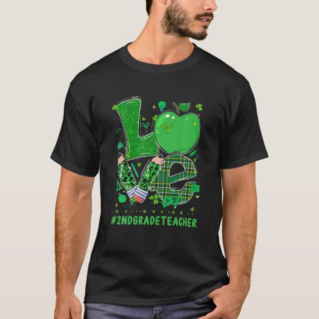 Camiseta AMOR 2.º Profesor Apple Lápiz St Patricks Da (Anverso)