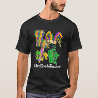 Camiseta AMOR 3er grado Maestra Mardi Gras Fiesta Máscara P