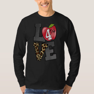 Camiseta Amor 4º Grado Apple Leopard Primer Día De La Escue