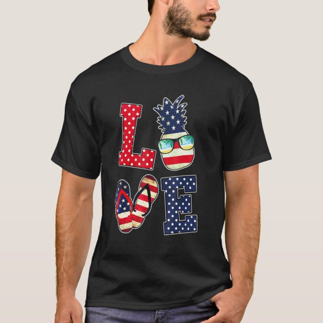 Camiseta Amor 4 de julio Bandera Americana Gafas de sol Piñ (Anverso)
