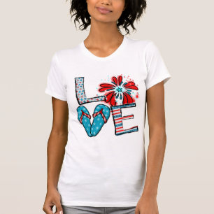 Camiseta Amor 4 de Julio Fuegos artificiales y Flip Flops