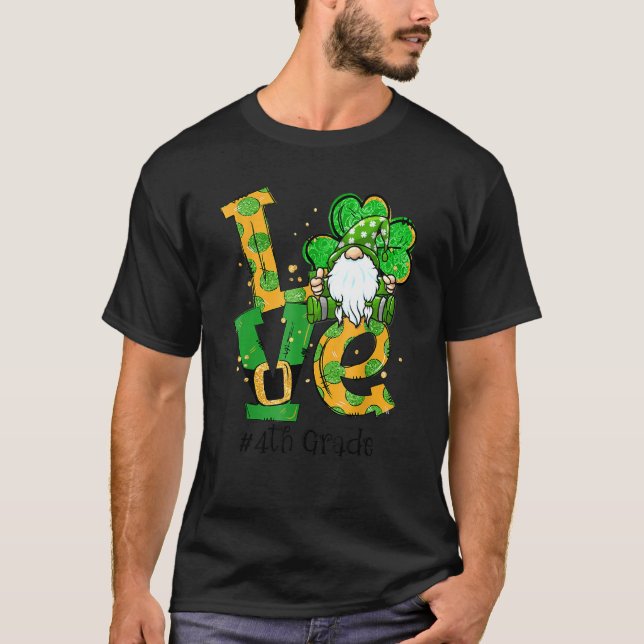 Camiseta Amor 4 Grado Gnome Lucky Shamrock St Patrick's D (Anverso)