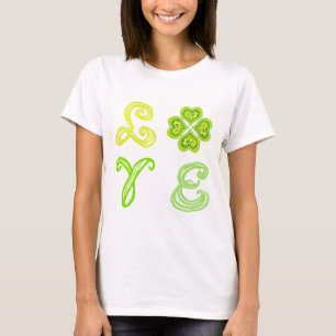 Camiseta AMOR 4 Leaf Heart Diamonds St Patricks Day Fabric
