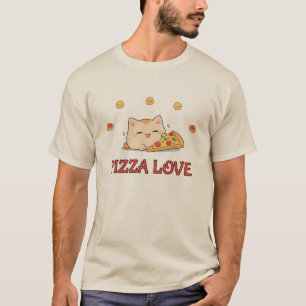 Camiseta Amor a la pizza - Gato Kawaii con pizza