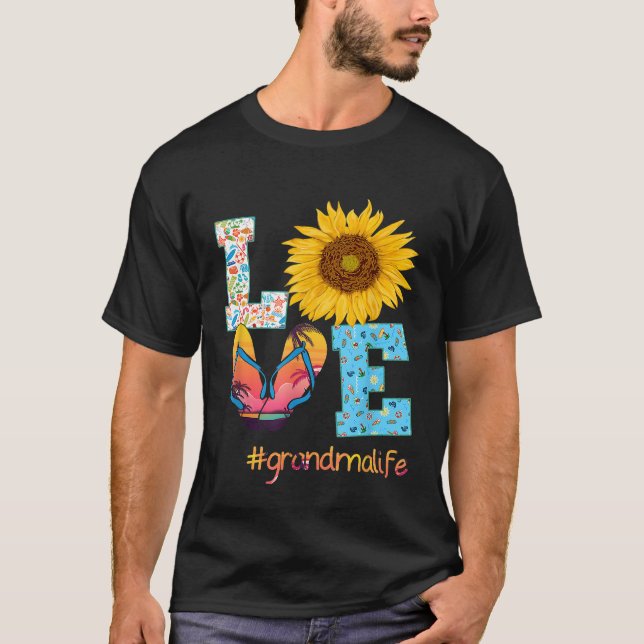 Camiseta AMOR Abuela Vida Flip Flops Hippie Sunflower Summ (Anverso)