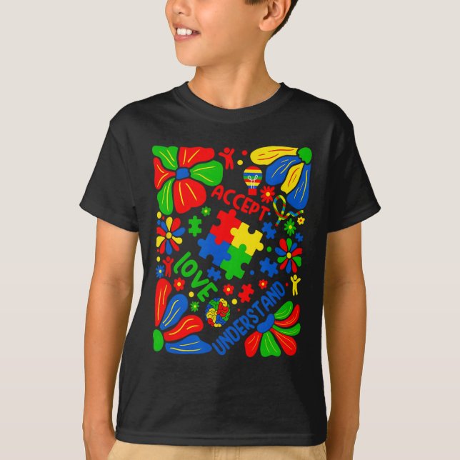 Camiseta Amor Aceptar Comprender Autismo Flor Boho (Anverso)