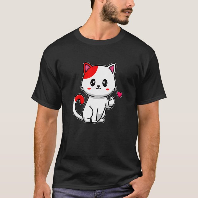 Camiseta amor al gato con corazón rojo (Anverso)