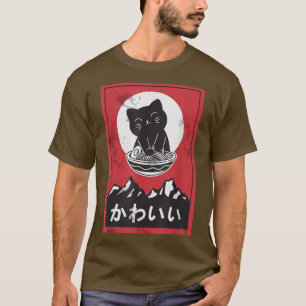 Camiseta Amor al gato negro Ramen Kawaii Anime Sol rojo jap