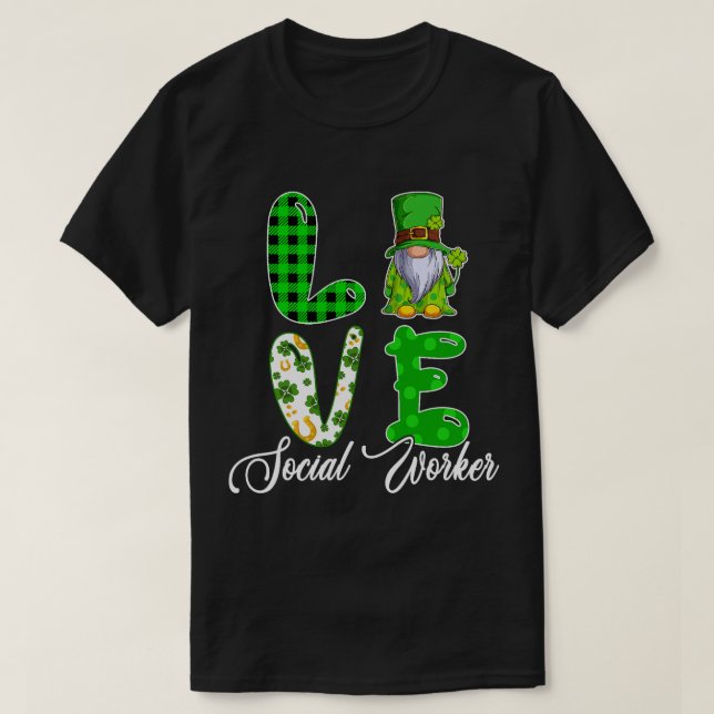 Camiseta AMOR al trabajador social St Patricks Day Gnome Cl (Diseño del anverso)