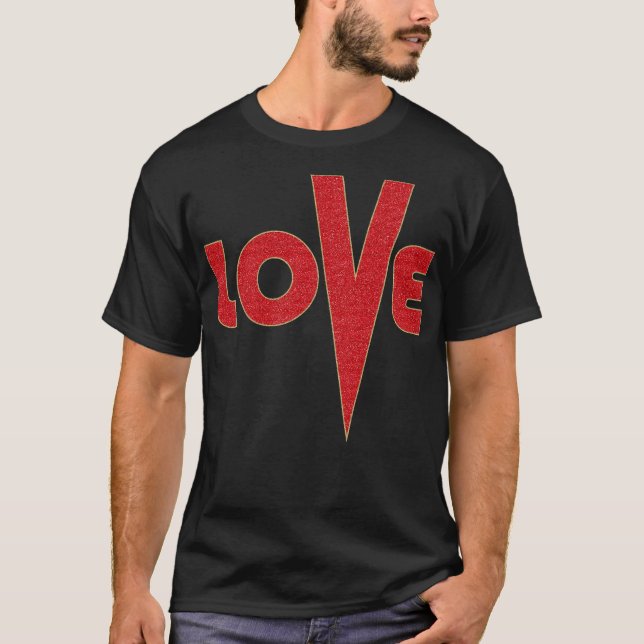 Camiseta Amor Alto V Rojo Y Oro Carta Purpurina Arte (Anverso)