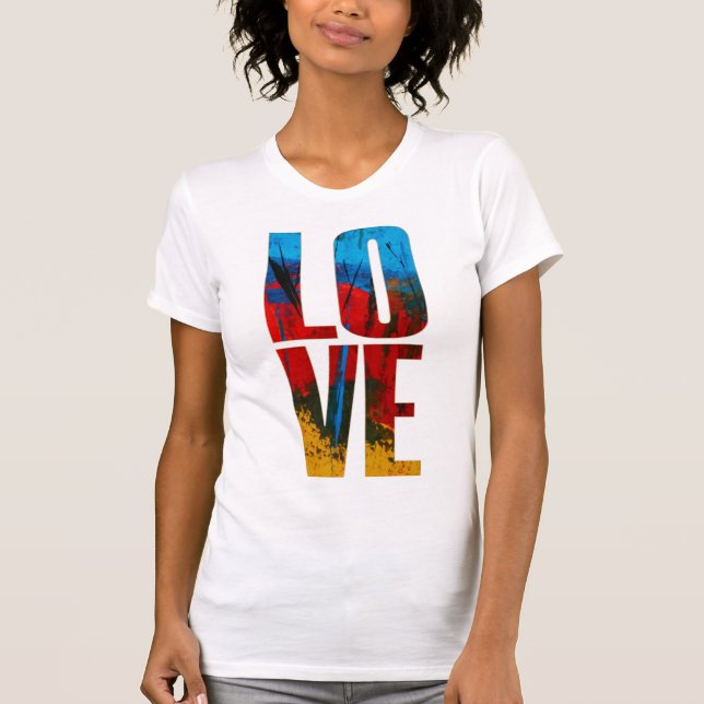 Camiseta Amor Amarillo Negro Azul Rojo Rojo Trendy Resumen  (Anverso)