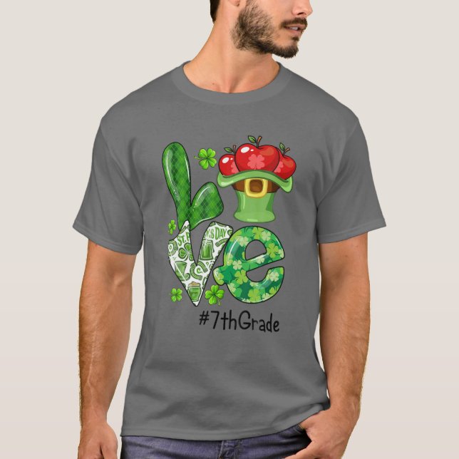 Camiseta AMOR Apple 7º Grado Maestra De Shamrock St Patrick (Anverso)