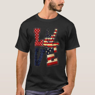 Camiseta Amor Asl Rótulo De Bandera Estadounidense 4 De Jul