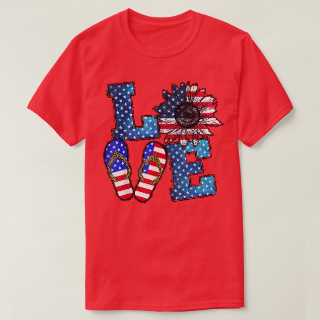 Camiseta AMOR Bandera Americana Girasol 4 De Julio  (Diseño del anverso)