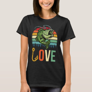 Camiseta Amor Bass Pesca Retro Sunset Amor Bass Fish Love