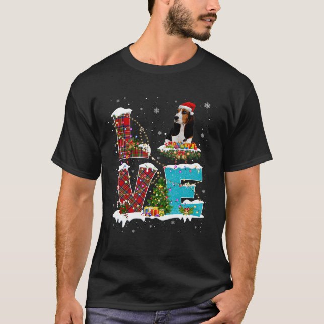 Camiseta Amor Basset Hound Con Santa Hat Para Navidades Cos (Anverso)