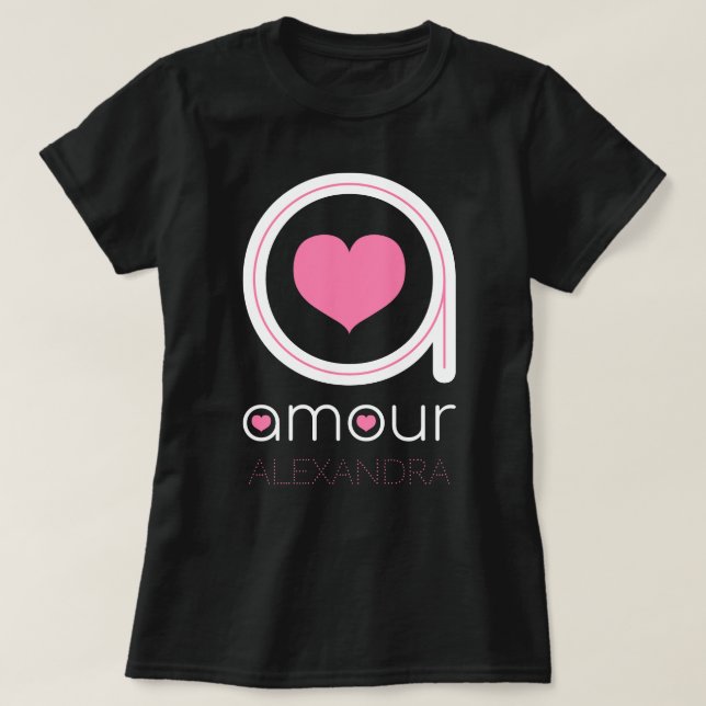 Camiseta Amor blanco, corazón rosado, nombre personalizado (Diseño del anverso)