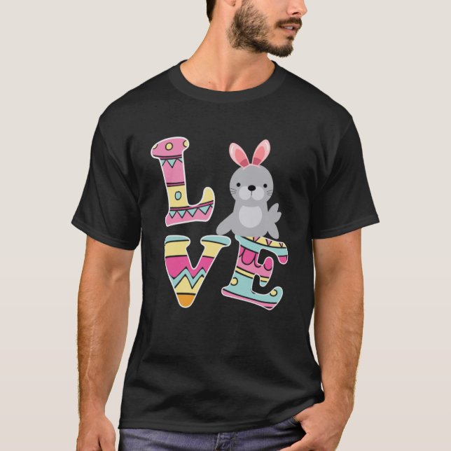 Camiseta Amor Bunny Sea Lion Eggings Cacería Feliz Día de P (Anverso)
