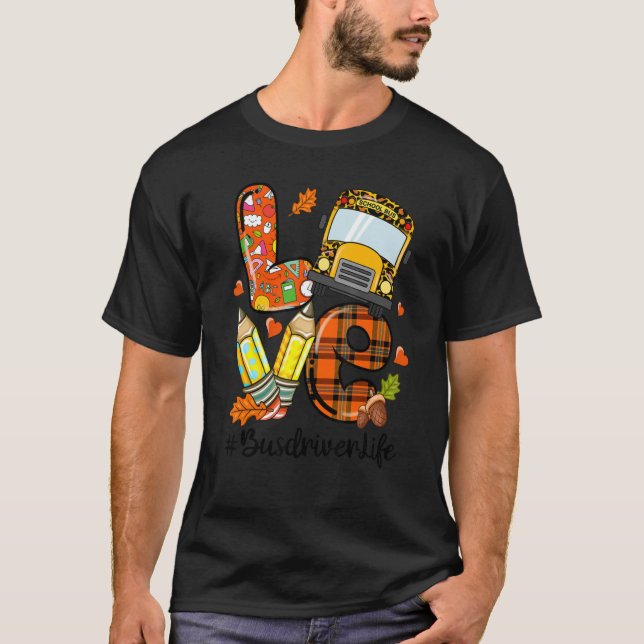 Camiseta Amor Bus Leopard Bus Driver Life Fall Thankending (Anverso)