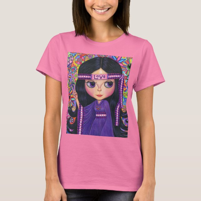 Camiseta Amor Cabeza Hippie Chica Doll Purple Psicodelic (Anverso)