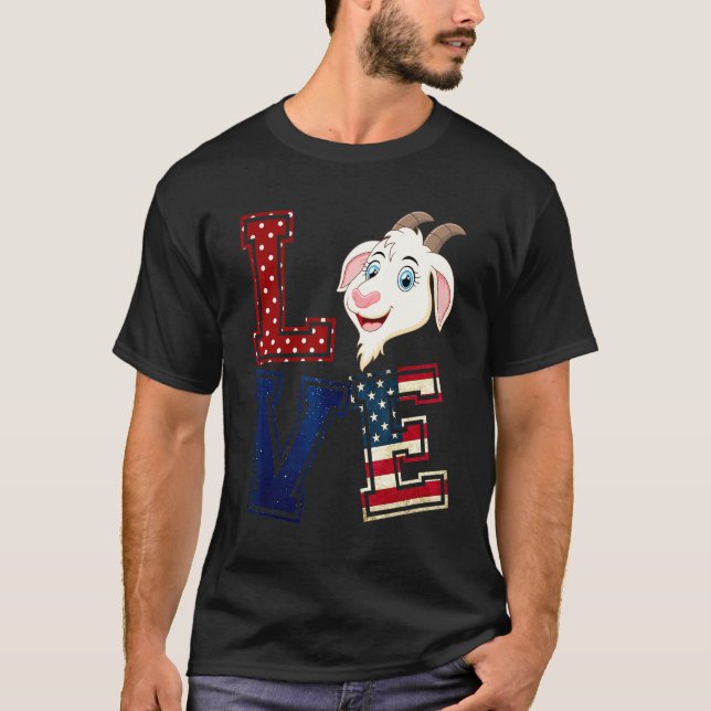 Camiseta AMOR Cabra Cara Bandera Estadounidense 4 De Julio (Anverso)