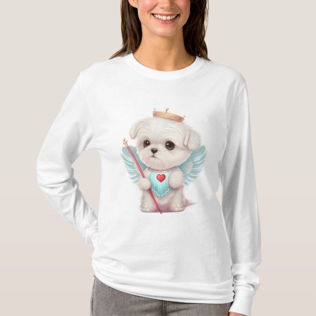 Camiseta Amor celestial: Perro maltés Ángel lindo (Anverso)